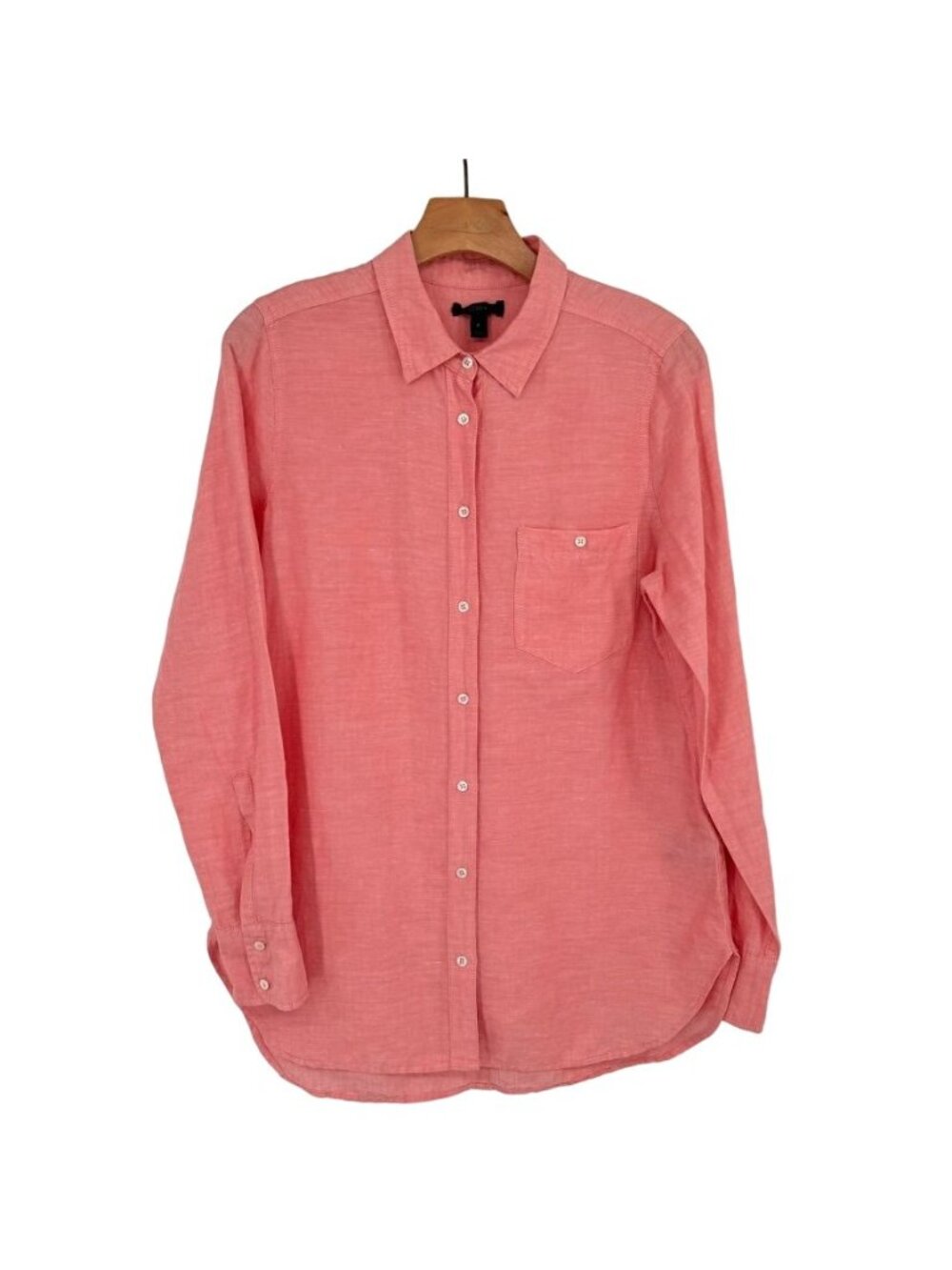 J. Crew Womens Coral Button-Up Shirt top tunic  Size 8 Linen Blend long sleeve